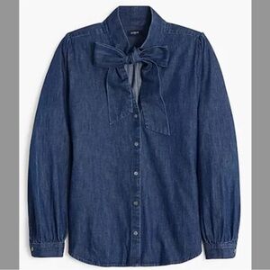 NWT, J. Crew Indigo Denim Blouse with Bow